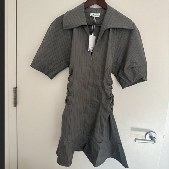 Ganni - Gray Striped Suiting Minidress - Picture 3 of 5